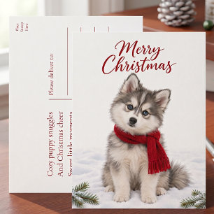Cartes Pour Fêtes Annuelles Joyeux Noël amateur de chiots Pomsky mignons
