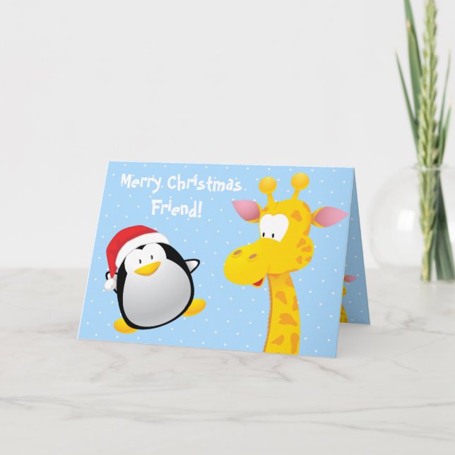 Cartes Pour Fêtes Annuelles Joyeux Noël Ami Cute Penguin & Giraffe (Devant)