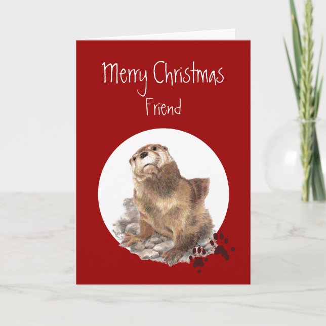 Cartes Pour Fêtes Annuelles Joyeux Noël Ami Otter Humour animal (Devant)