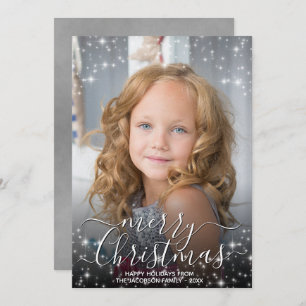 Cartes Pour Fêtes Annuelles Joyeux Noël amusant Étincelles Photo Overlay Grey