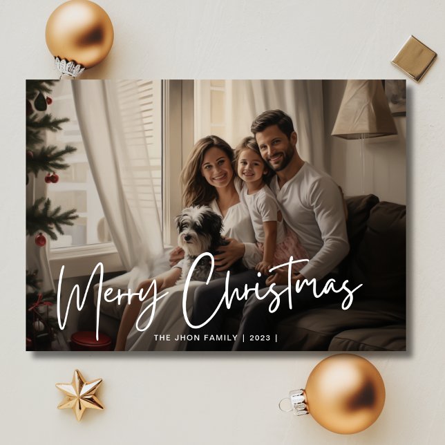 Cartes Pour Fêtes Annuelles Joyeux Noël Amusants Famille Photo Chic Rouge (Créateur téléchargé)