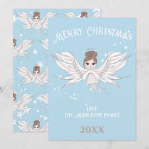 Cartes Pour Fêtes Annuelles Joyeux Noël Angel cheveux foncé bleu