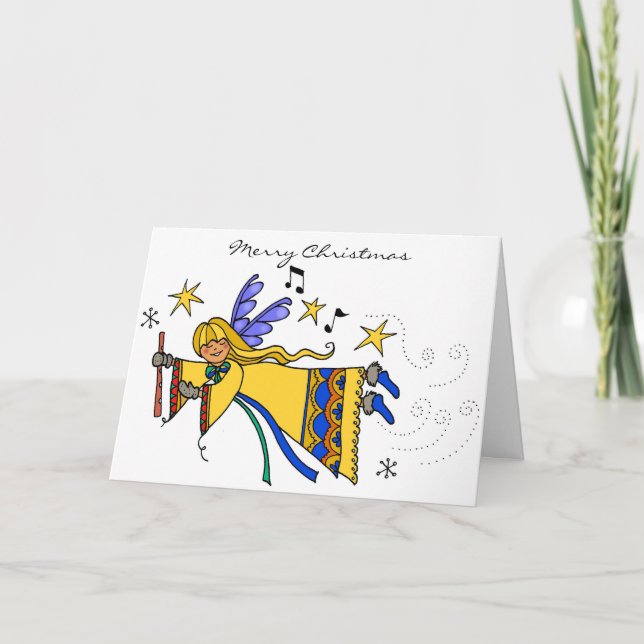 Cartes Pour Fêtes Annuelles Joyeux Noël Angel Ukrainien Folk Art (Devant)