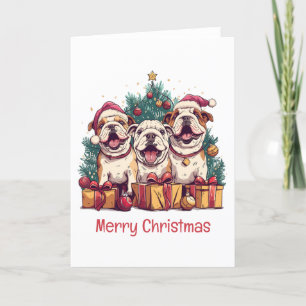 Cartes Pour Fêtes Annuelles Joyeux Noël anglais Bulldog Santa Hats