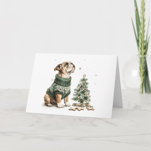 Cartes Pour Fêtes Annuelles Joyeux Noël anglais Chien de Noël Arbre (Devant)