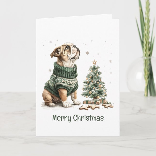 Cartes Pour Fêtes Annuelles Joyeux Noël anglais Chien de Noël Arbre (Devant)