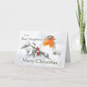 Cartes Pour Fêtes Annuelles Joyeux Noël Anglais Robin Best Neighbor Bird