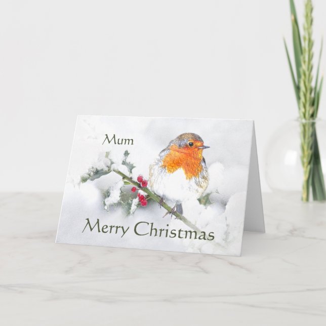 Cartes Pour Fêtes Annuelles Joyeux Noël Anglais Robin Mum Garden Bird (Devant)