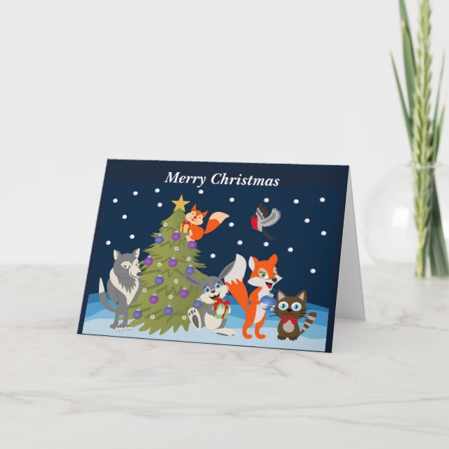 Cartes Pour Fêtes Annuelles Joyeux Noël Animaux Animés (Devant)