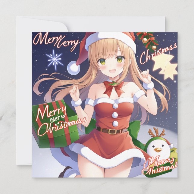 Cartes Pour Fêtes Annuelles Joyeux Noël anime fille rouge (Devant)