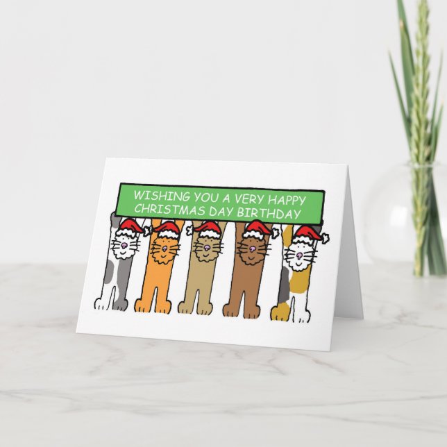 Cartes Pour Fêtes Annuelles Joyeux Noël Anniversaire Cartoon Cats (Devant)