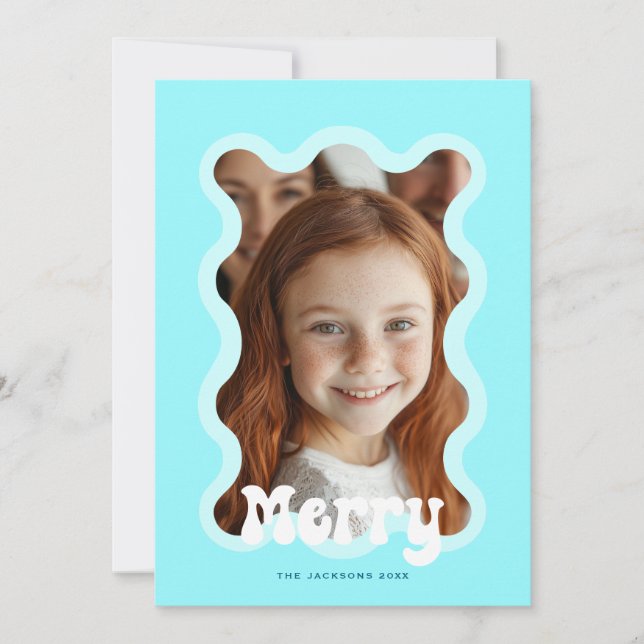 Cartes Pour Fêtes Annuelles Joyeux Noël Aqua Scallop Vague de vacances Design (Devant)