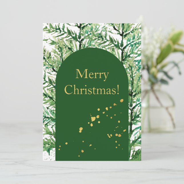 Cartes Pour Fêtes Annuelles Joyeux Noël aquarelle Arbre d'art (Debout devant)