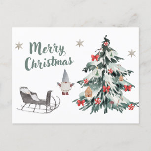 Cartes Pour Fêtes Annuelles Joyeux Noël Aquarelle Arbre de Noël, Gnome