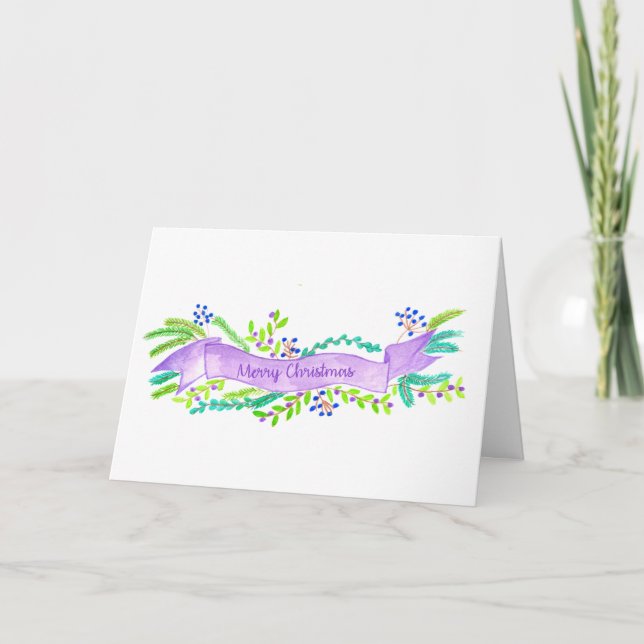 Cartes Pour Fêtes Annuelles Joyeux Noël, aquarelle bannière de Noël (Devant)