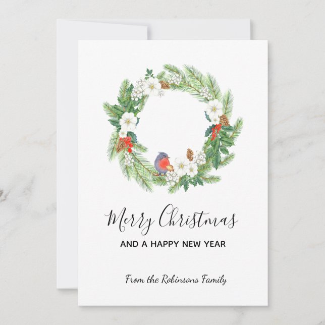 Cartes Pour Fêtes Annuelles Joyeux Noël Aquarelle Berries Verdure Wreath (Devant)