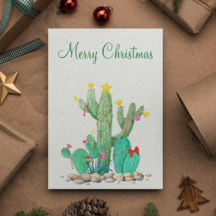 Cartes Pour Fêtes Annuelles Joyeux Noël Aquarelle Cactus Désert Sud-Ouest