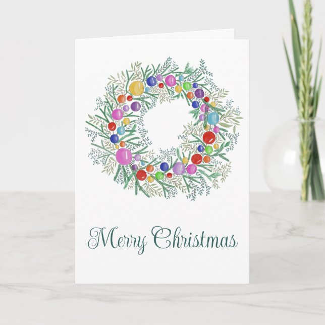 Cartes Pour Fêtes Annuelles Joyeux Noël, aquarelle couronne de Noël (Devant)