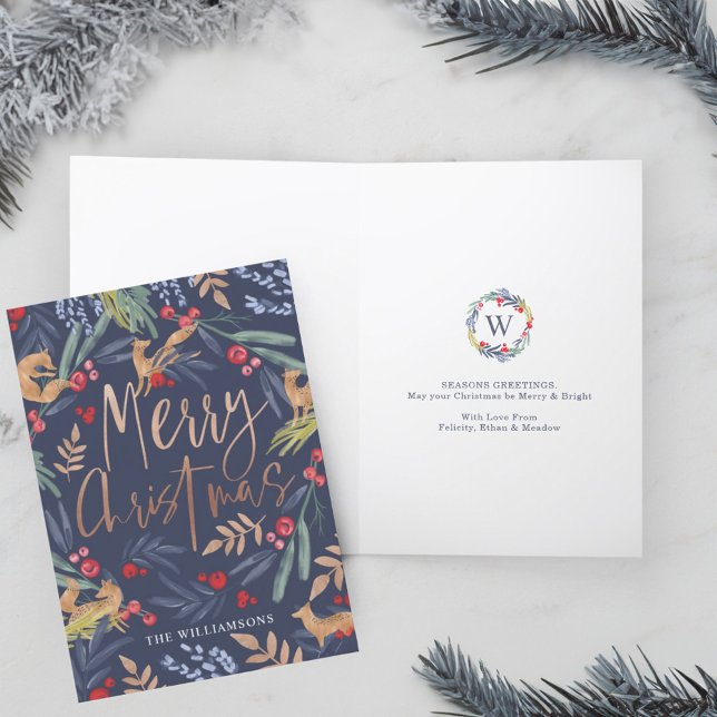 Cartes Pour Fêtes Annuelles Joyeux Noël | Aquarelle Festive Foliage & Fox (Merry Christmas | Festive Watercolor Foliage & Fox Holiday Card)