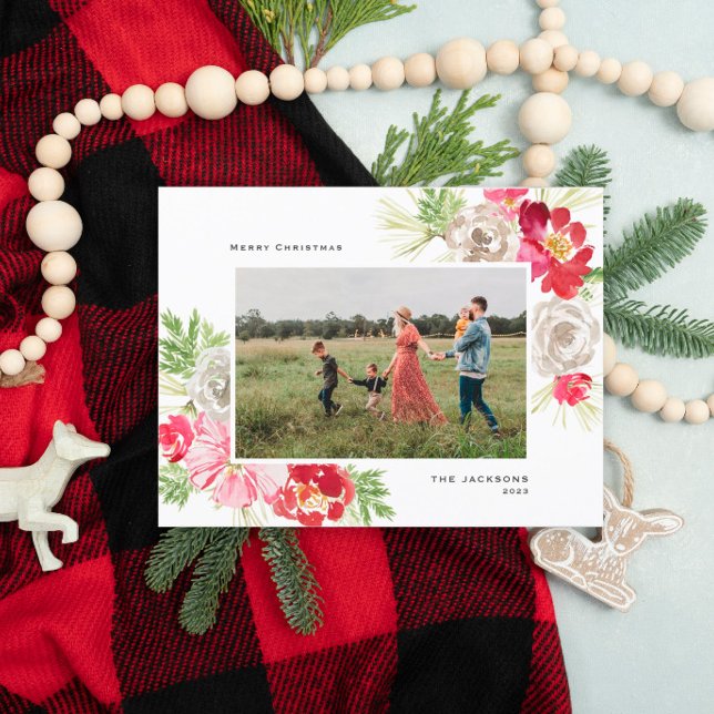 Cartes Pour Fêtes Annuelles Joyeux Noël aquarelle Flower (Créateur téléchargé)