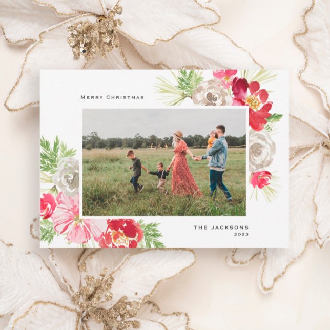 Cartes Pour Fêtes Annuelles Joyeux Noël aquarelle Flower (Créateur téléchargé)