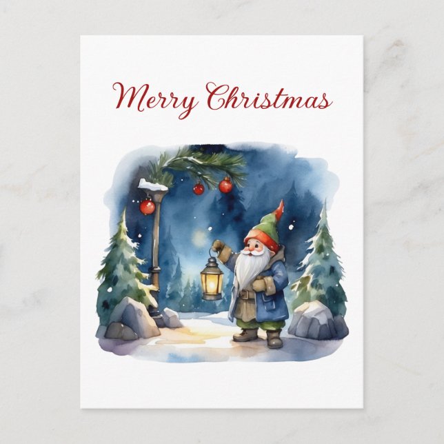 Cartes Pour Fêtes Annuelles Joyeux Noël aquarelle Gnome (Devant)