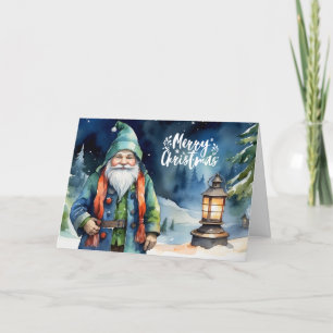Cartes Pour Fêtes Annuelles Joyeux Noël Aquarelle Gnome d'hiver
