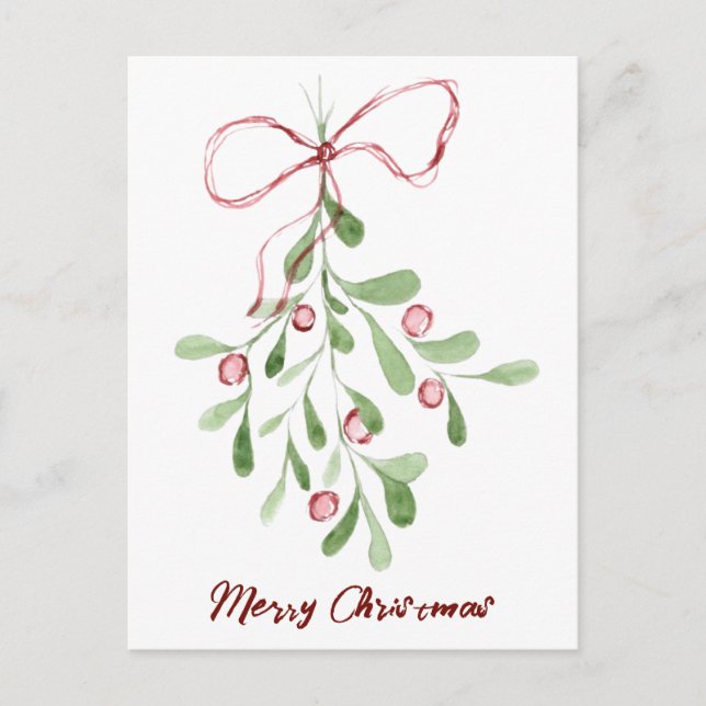 Cartes Pour Fêtes Annuelles Joyeux Noël Aquarelle Mistletoe (Devant)