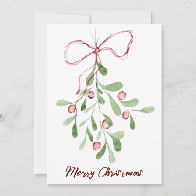 Cartes Pour Fêtes Annuelles Joyeux Noël Aquarelle Mistletoe (Devant)