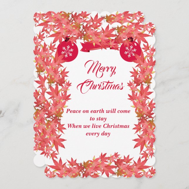 Cartes Pour Fêtes Annuelles Joyeux Noël Aquarelle Pêche Feuilles d'érable (Devant / Derrière)