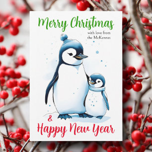 Cartes Pour Fêtes Annuelles Joyeux Noël aquarelle Penguins Christian