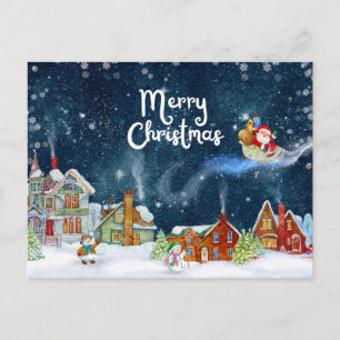 Cartes Pour Fêtes Annuelles Joyeux Noël aquarelle Père Noël, bonhomme de neige