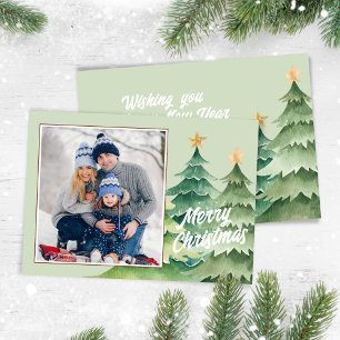 Cartes Pour Fêtes Annuelles Joyeux Noël aquarelle photo Arbres de Noël