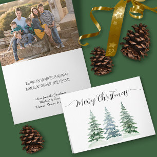 Cartes Pour Fêtes Annuelles Joyeux Noël Aquarelle Pine Arbres Photo à l'intéri