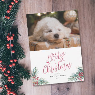 Cartes Pour Fêtes Annuelles Joyeux Noël Aquarelle Pine et Berries