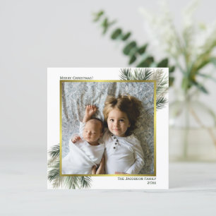 Cartes Pour Fêtes Annuelles Joyeux Noël Aquarelle Pine Sage & Gold Photo