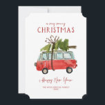 Cartes Pour Fêtes Annuelles Joyeux Noël | Aquarelle Red Van<br><div class="desc">Cette collection représente une scène de vacances emblématique : la voiture familiale à destination de la maison avec le sapin de Noël parfait sur le dessus. Pleins de charme, ces créations évoquent une nostalgie festive. Ajoutez votre libellé personnalisé à cette conception à l'aide des cases "Modifier ce modèle de conception"...</div>