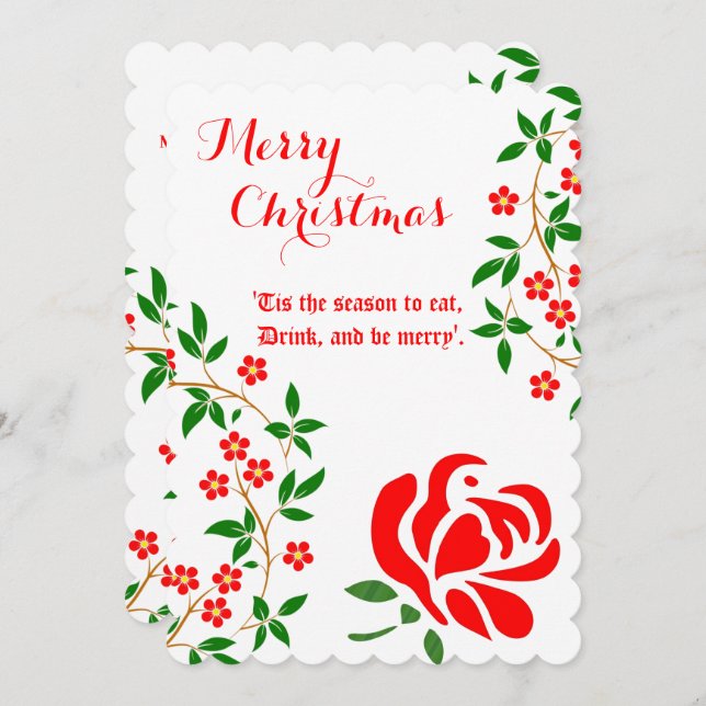 Cartes Pour Fêtes Annuelles Joyeux Noël Aquarelle Rose rouge Floral (Devant / Derrière)