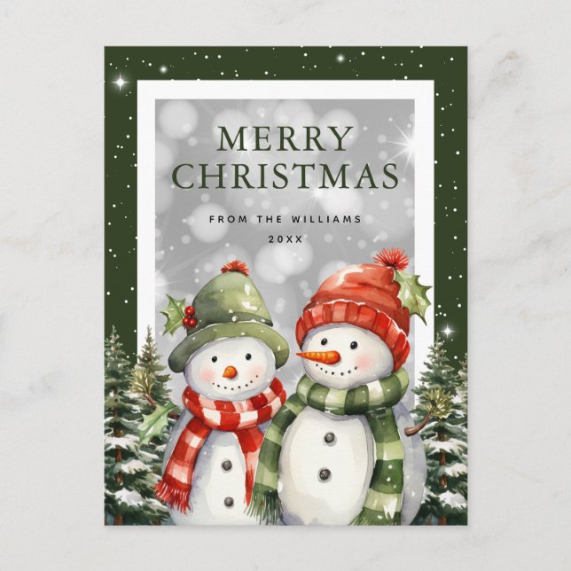 Cartes Pour Fêtes Annuelles Joyeux Noël aquarelle Snowman (Devant)