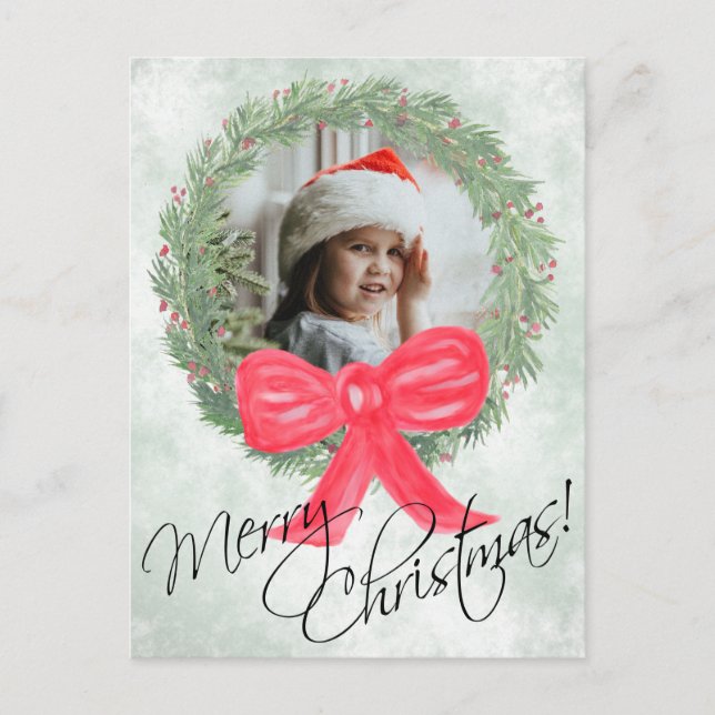 Cartes Pour Fêtes Annuelles Joyeux Noël aquarelle Wreath Cadre photo (Devant)