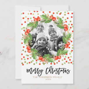 Cartes Pour Fêtes Annuelles Joyeux Noël aquarelle Wreath Photo de vacances