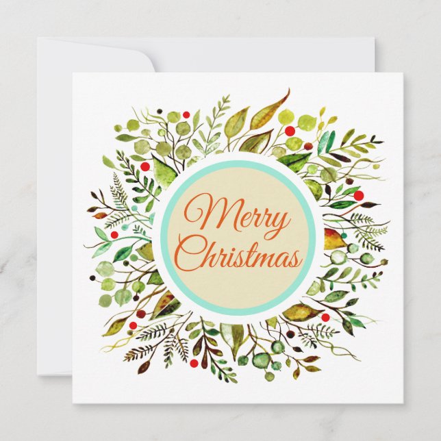 Cartes Pour Fêtes Annuelles Joyeux Noël Aquarelle Wreath Vibrant 2.0 (Devant)