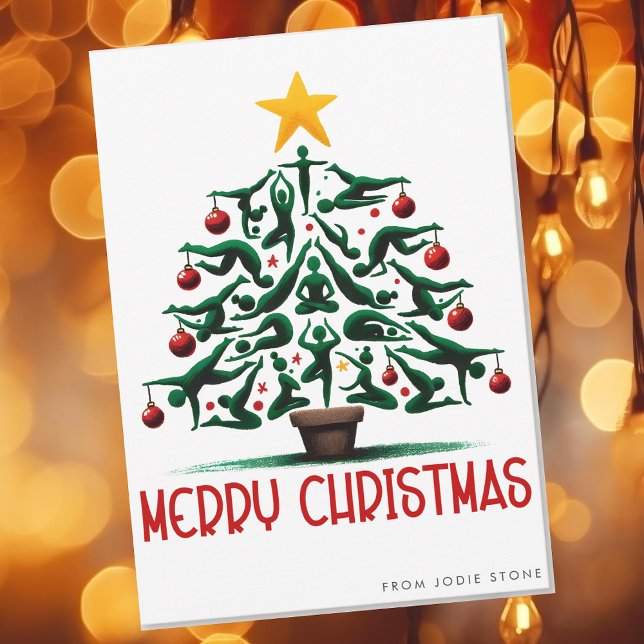 Cartes Pour Fêtes Annuelles Joyeux Noël aquarelle yoga arbre de Noël (Créateur téléchargé)