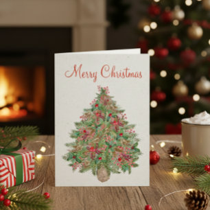 Cartes Pour Fêtes Annuelles Joyeux Noël Arbre À feuillage persistant Peint mai