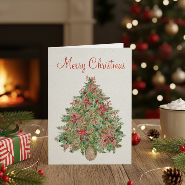 Cartes Pour Fêtes Annuelles Joyeux Noël Arbre À feuillage persistant Peint mai (Créateur téléchargé)
