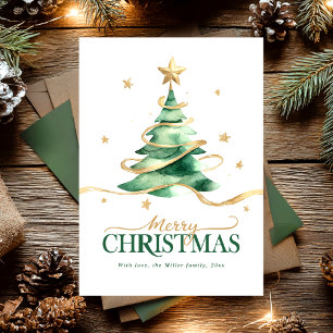 Cartes Pour Fêtes Annuelles Joyeux Noël Arbre Aquarelle