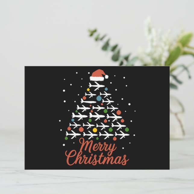 Cartes Pour Fêtes Annuelles Joyeux Noël Arbre Avion Vacances (Debout devant)