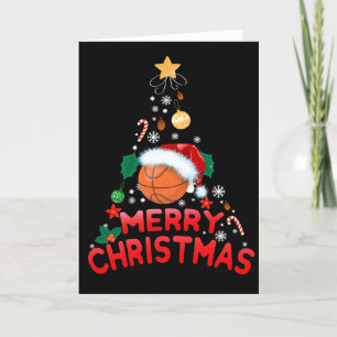 Cartes Pour Fêtes Annuelles Joyeux Noël Arbre Basketball Santa Hat 2021