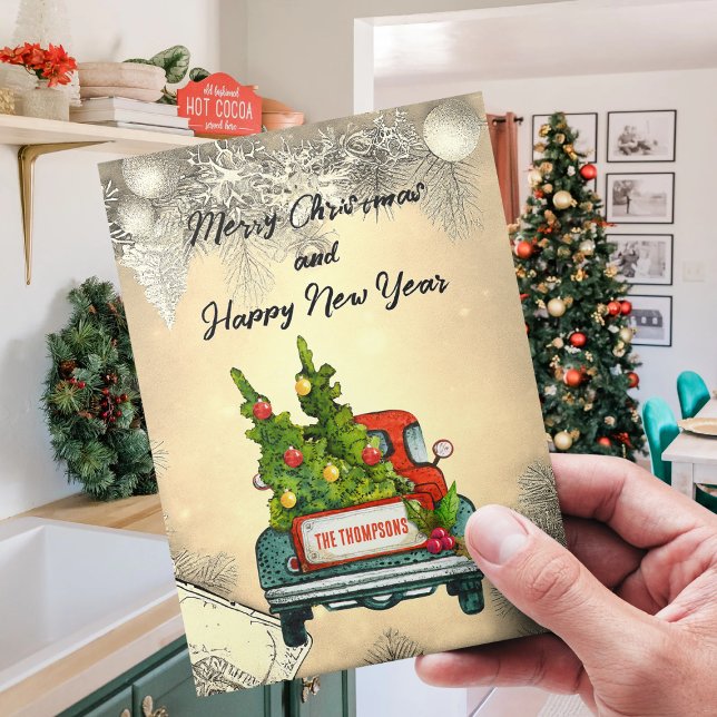 Cartes Pour Fêtes Annuelles Joyeux Noël Arbre de Camion Rouge Bonne année (Créateur téléchargé)
