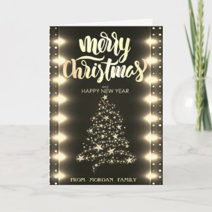 Cartes Pour Fêtes Annuelles Joyeux Noël, Arbre de Noël Or, Lumières à cordes